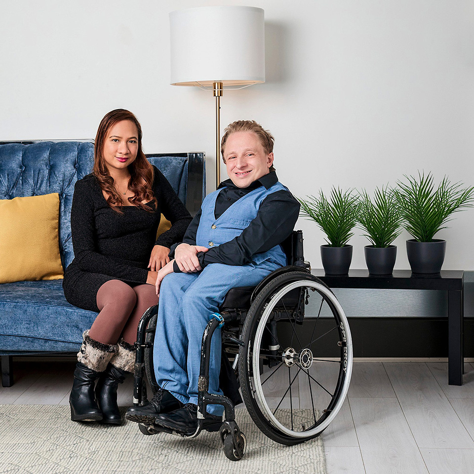 Andy and Arrah sitting down for their 90 Day Fiance UK promotional shoot.
